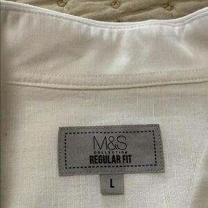 M&S Men’s White Linen Blend Short Sleeve Shirt | Size L | Perfect for Weddings